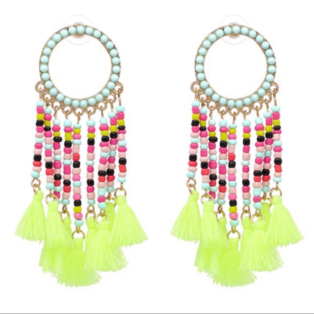 “Zoey” Multi-color Fringe Dangle Drop Earrings - Picture 2 of 5